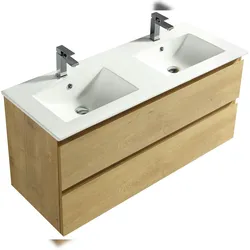 Alpenberger Badmöbel Set mit Doppel-Keramikbecken | Waschbecken mit Unterschrank | Badschrank Vormontiert mit SoftClose | ink. Schubladen Organizer