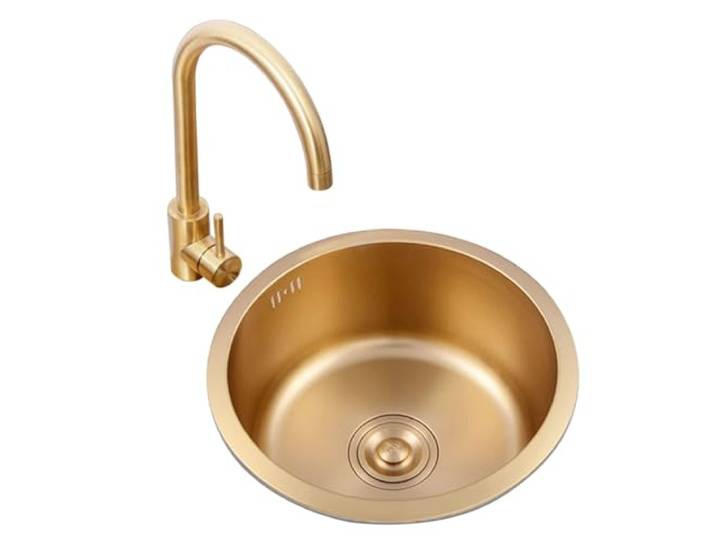 MNBVH Einzelbecken-küchenspüle, Goldene Runde Spüle Mit Wasserhahn, Küchenbar-spüle, Edelstahl-spüle Mit Zubehör(Size:40cm)