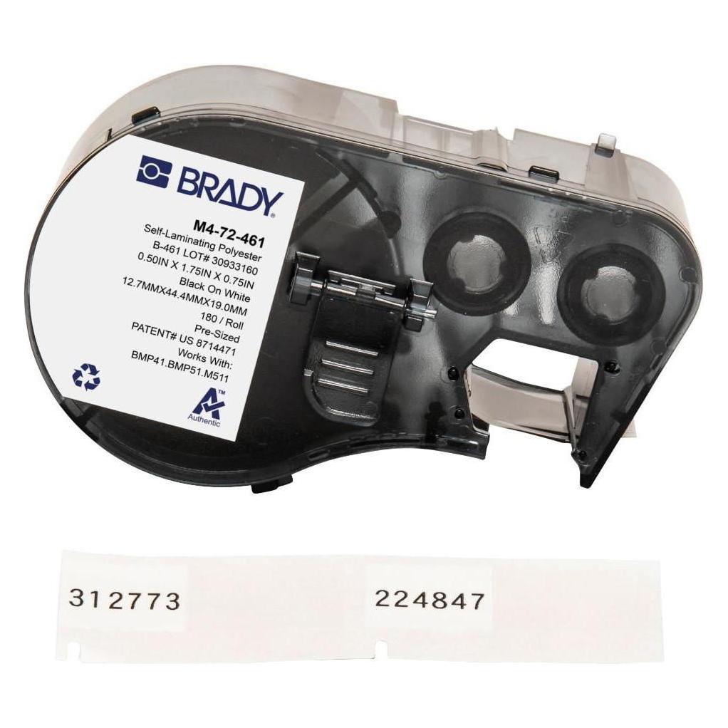Brady M4-72-461, Polyester, Schwarz auf weiss/Transparent, 12.70 x 19.05(44.45) mm, selbstlaminiere (M4-72-461)