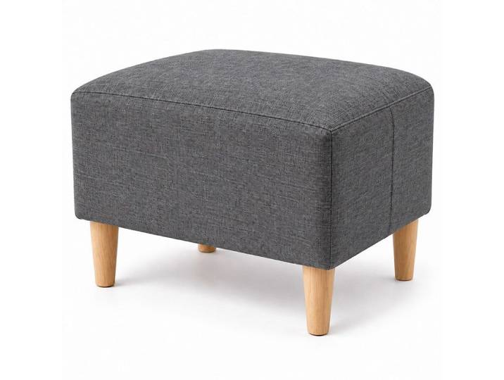 Relaxdays Repose-pieds rembourré 42 x 61 x 41 cm jusqu'à 100 kg aspect lin pieds en bois rectangulaire gris foncé