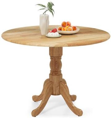 Costway Wooden Dining Table with Round Tabletop and Curved Trestle Legs-Natural