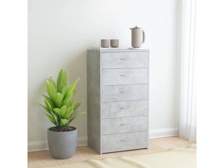 6555 Buffet bas Contemporain - Buffet De Cuisine Commode bahut vaisselier scandinave Meuble de rangement-avec 6 tiroirs Gris béton