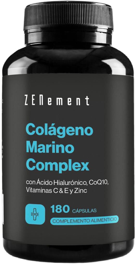 ZENEMENT Colágeno Marino Complex con Ácido Hialurónico CoQ10 Vitaminas C &amp; E y Zinc 180 Cápsulas.