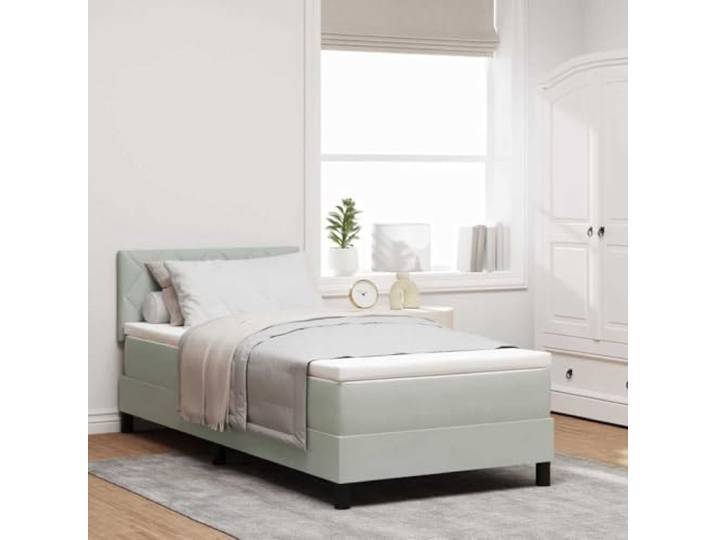 Samt Boxspringbett modern minimalistisch 90 x 190 cm Hellgrau Boxspringbett mit Matratze Hellgrau 90x190 cm Samt Bett inklusive Topper Lattenrost Kopfteil verstellbar Schlafzimmer Komfort