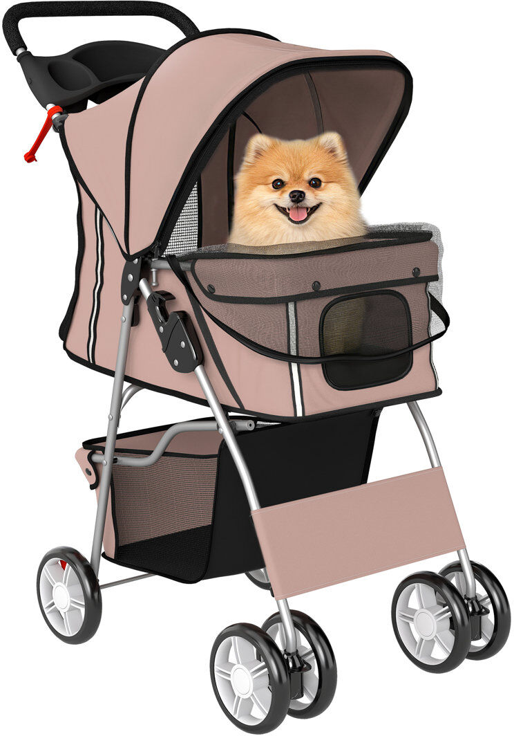 PawHut Pet Stroller Carrier Foldable Deluxe Walk Travel Dog Brown 102cm H X 77cm W X 44cm D