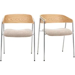 Stühle aus Stoff in strukturiertem Samteffekt taupe, helles Holz und verchromtes Metall (Set aus 2) FANELY