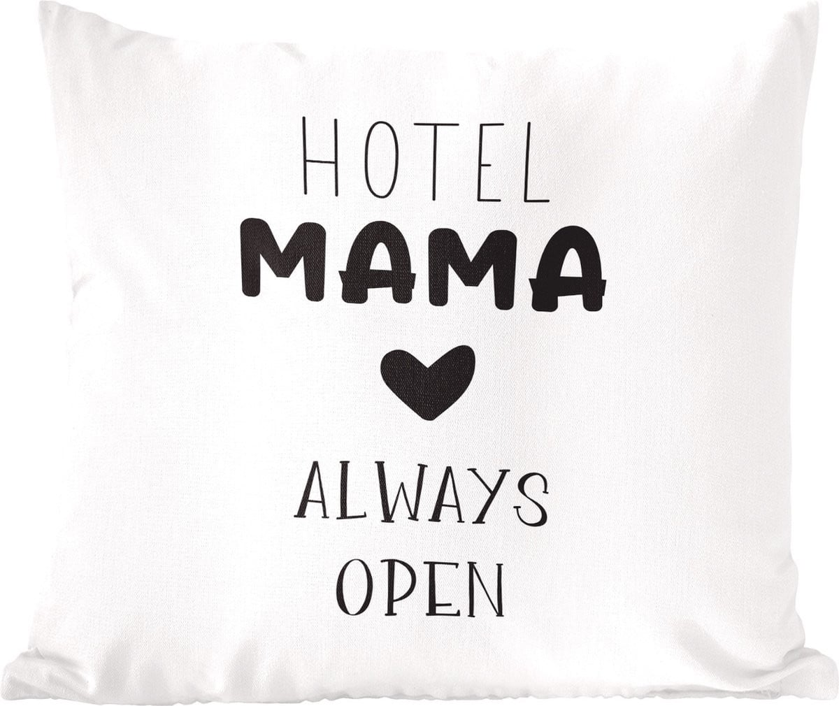 Sierkussen met tekst Hotel mama always open - 60 x 60 cm
