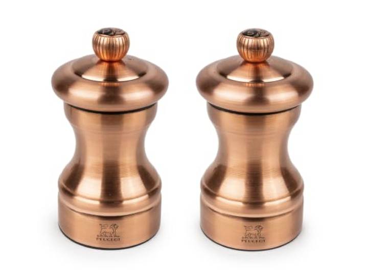 PEUGEOT - Pfeffermühle + Salzmühle Bistro Chef 10 cm - Klassische Mahlgradeinstellung - Innovatives Zirlion-Mahlwerk für pulverfeines Salz - Aus Edelstahl - Französisches Know-how - Kupferfarben