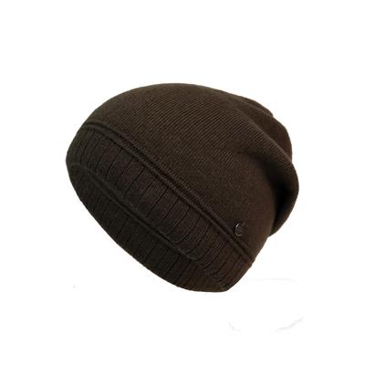 Beanie CAPELLI NEW YORK, Damen, braun (olive), Strick, Materialmix, Mützen Beanie, Metall-Logo, gerafft, Feinstrick