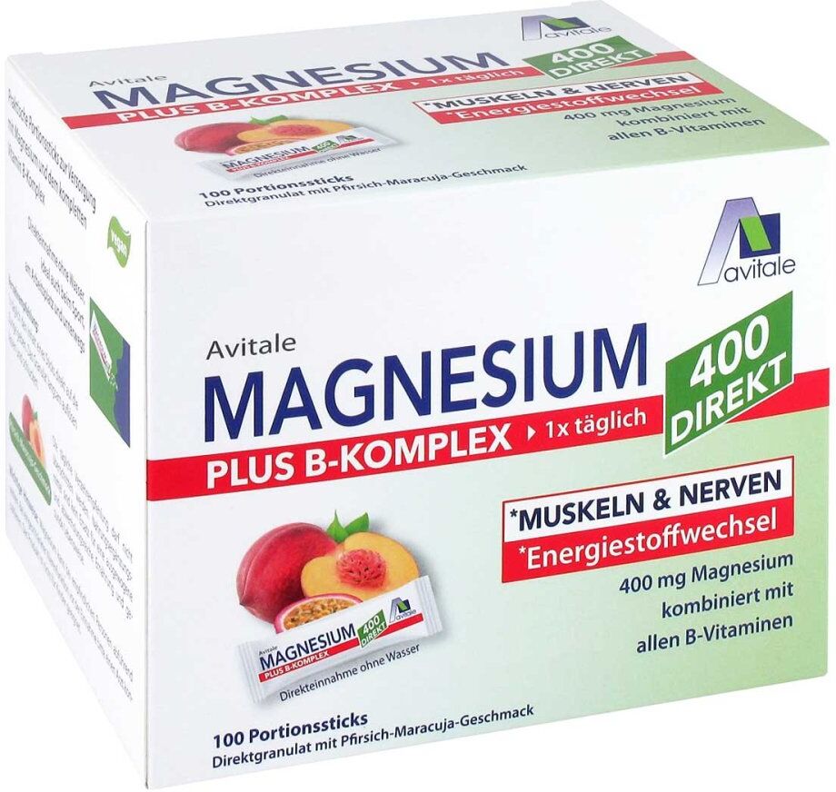 Avitale Magnesium 400 + B-Komplex Direktsticks Pfirsich-Maracuja 100X2.5g