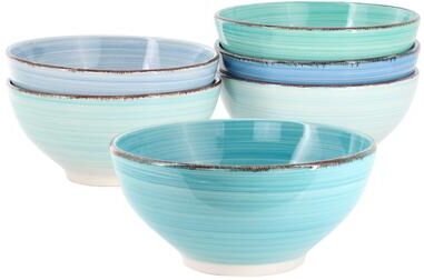 Elama Blue Ridge 6.25 Inch 6 Piece Round Stoneware Assorted Bowl Set