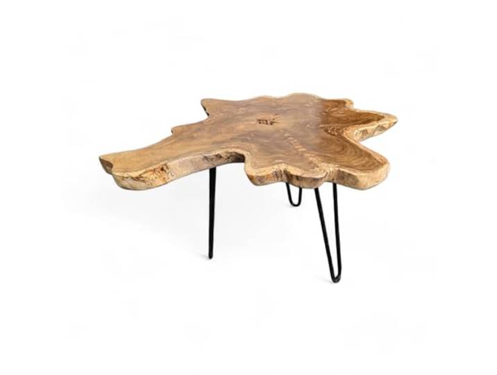 FaHome Holz Beistelltisch – Couchtisch Ablagetisch – Handgefertigt - Baumquerschnitt-Tischplatte aus Eibenholz – 40-80x40-60 cm
