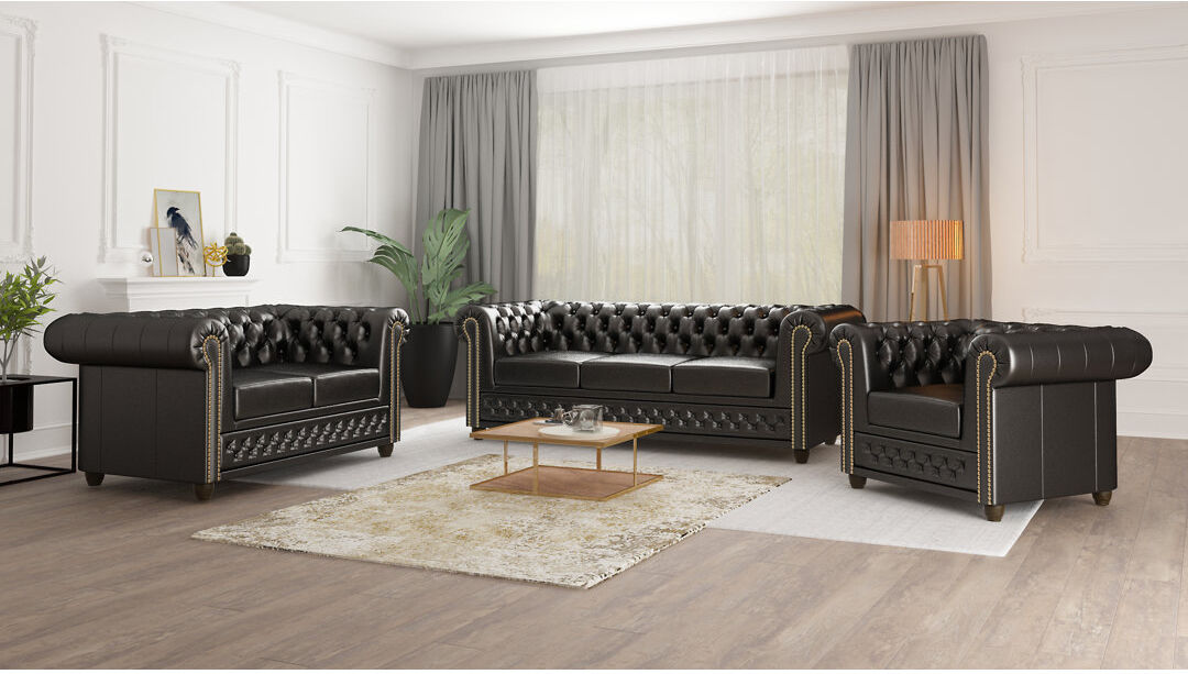 S-Style Furniture 3 - Piece Living Room Set Black 3