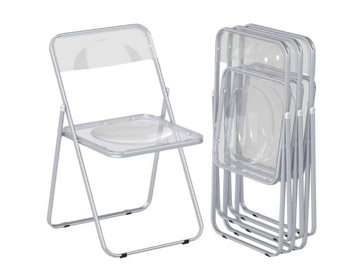 CollaHausse Lot de 4 Chaises Pliantes Gain de Place Acier et Acrylique Transparent