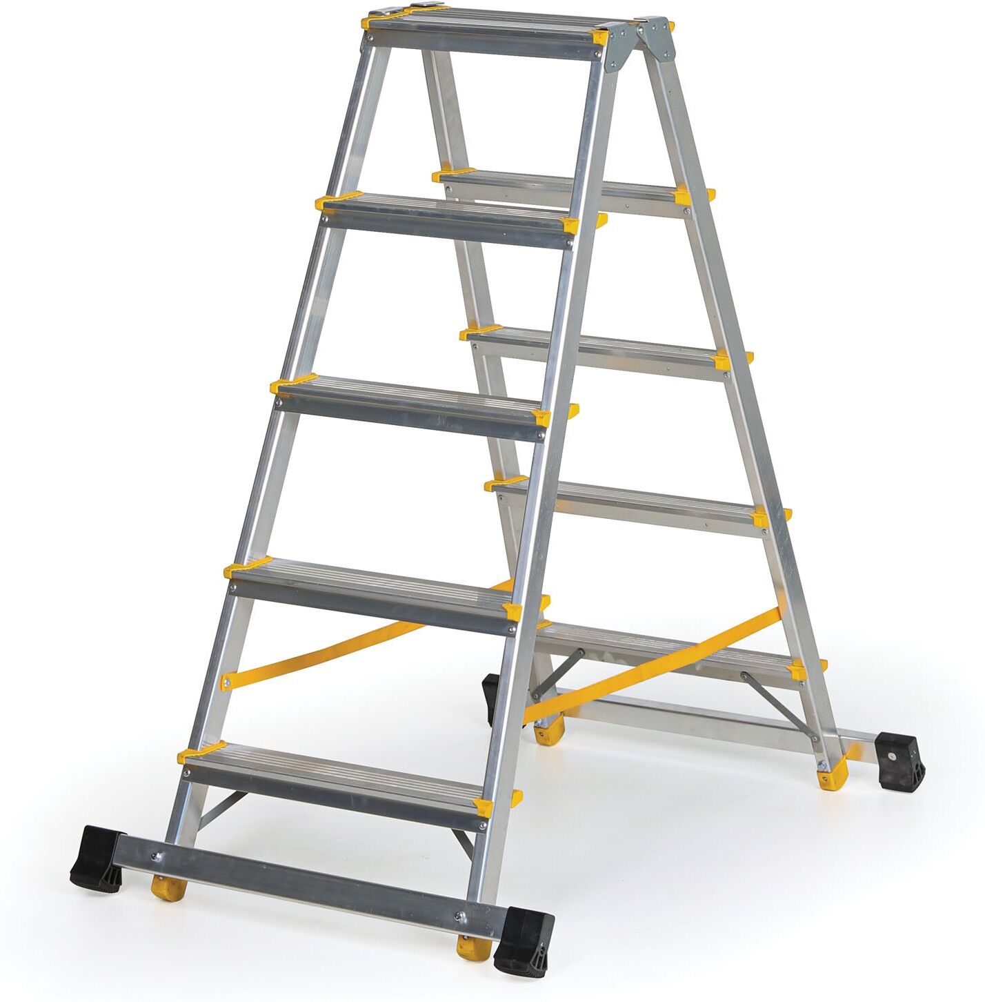 B2B Partner ALVE EUROSTYL doppelseitige Aluminiumtreppe mit Stabilisator, 2 x 5 Stufen, Höhe 1,04 m