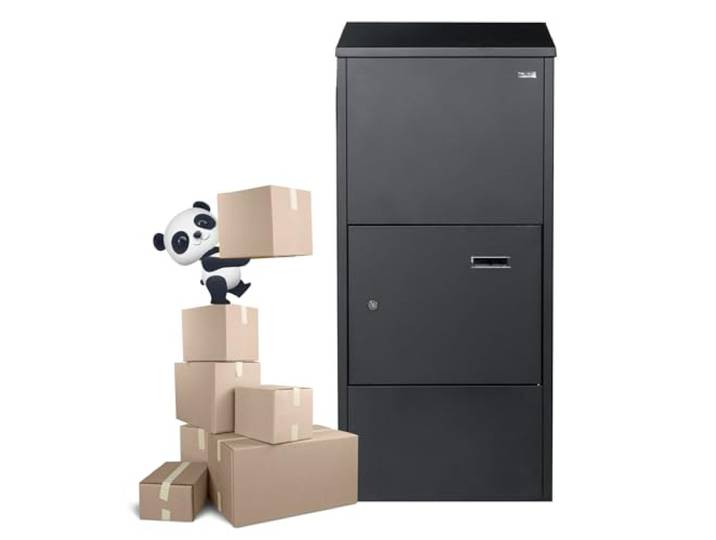 PakketPanda® XXL Pakketbrievenbus, antraciet, grote brievenbus, roestvrij staal, pakketbox voor buiten, groot, XXL, brievenbus, voor pakketten, brievenbus met pakketvak, met standaard, zwart