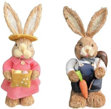 Uplift Treasures Easter Bunny Cattail Ornament Rustic Home Decor setd 2pcs 13.78 In