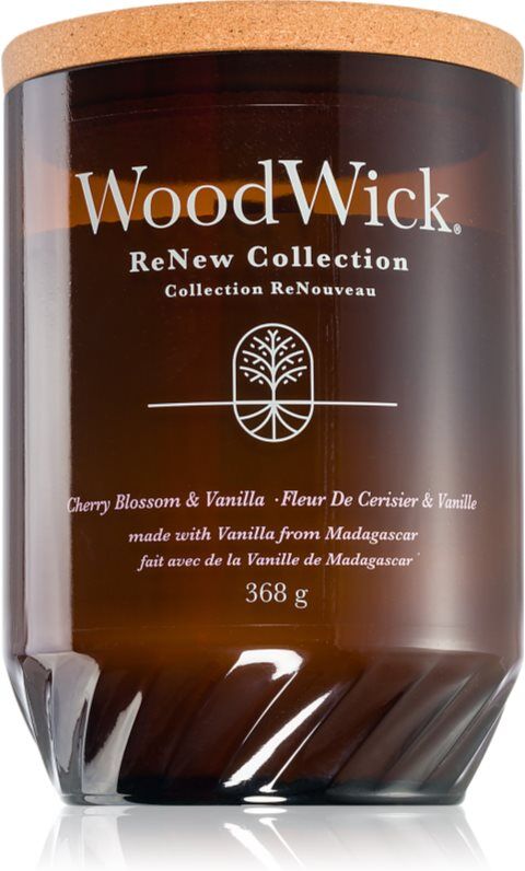 Woodwick Renew Cherry Blossom & Vanilla scented candle with wooden wick 368 g