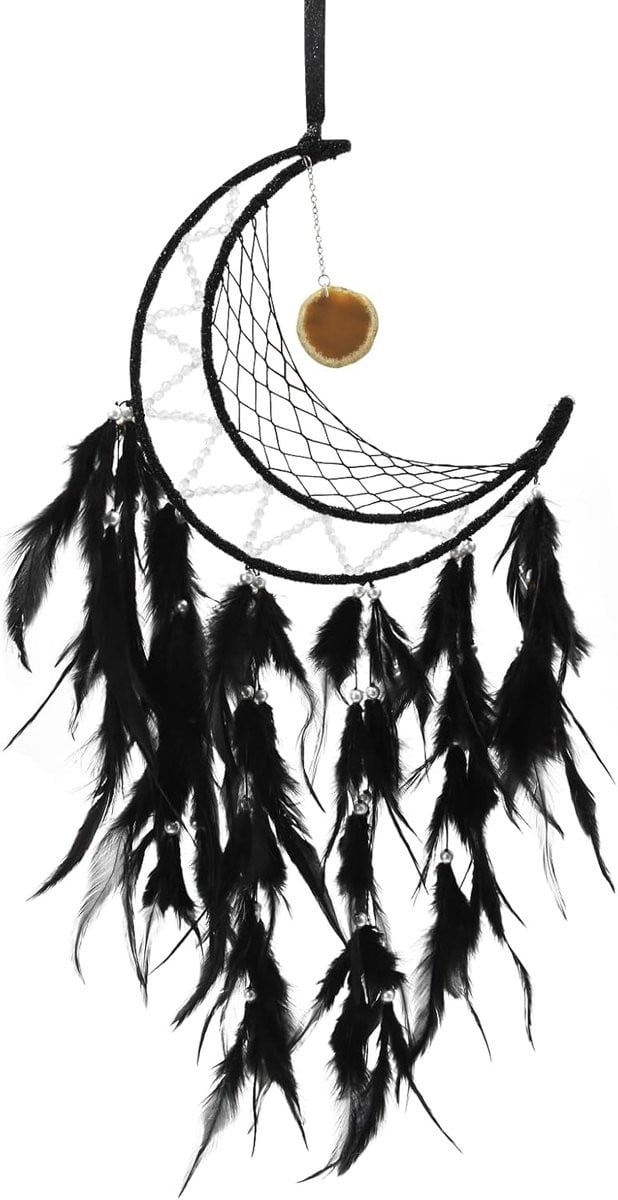 SnelShoppen Dream Catcher Feather Wand - Handgemaakte Maan Dromenvanger in Bohemian Stijl