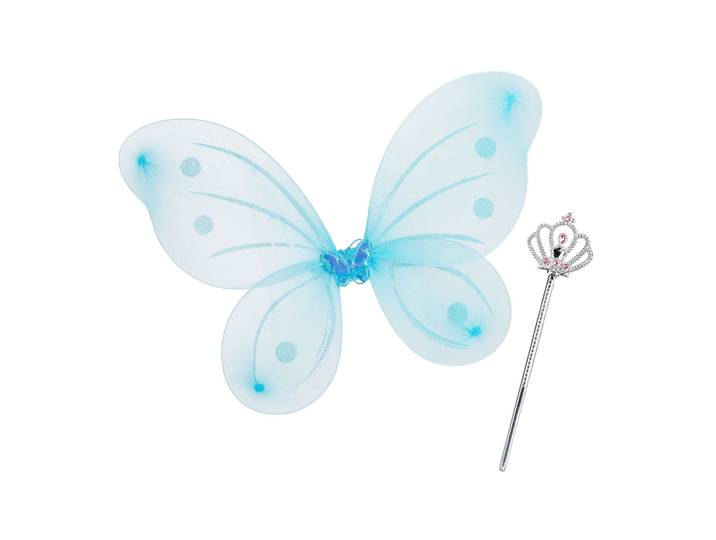 Feenflügel mit Zauberstab Weiss-Hellblau-Silber