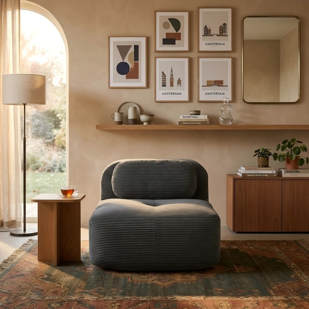 Urban Meuble Canapé fauteuil modulable sans accoudoirs en velours côtelé gris Gris 90x75x103cm