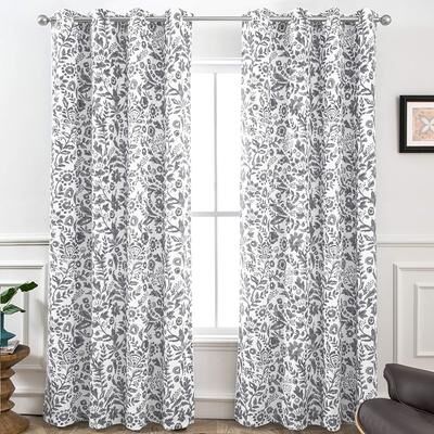 DriftAway Porch & Den Ouzel Floral Watercolor Blackout Lined Window Curtain Panel Pair