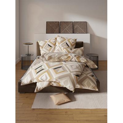 Bettwäsche WÄSCHEPUR Gr. 1, beige (sesam, champagner, bedruckt), B/L: 135cm x 200cm, Renforcé, B/L: 80cm x 80cm, 2, Renforcé, 100% Baumwolle, Bettwäsche, Bettwäsche