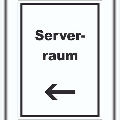 HB-Druck Serverraum Aufkleber mit Text und Richtungspfeil links Computer IT PC hochkant A7 (74x105mm)