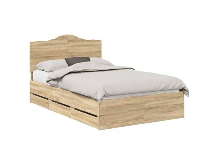 PUGYNBK Bettrahmen Sonoma Eiche 120 x 190 cm Ingenieur Mit versteckter Aufbewahrung, feste Leisten, einfache Montage, einfache Reinigung