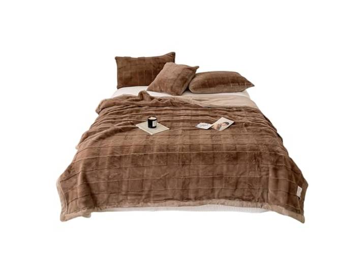 Fleece-Überwurfdecke, wendbar, weich, Kunstkaninchenfell, Dicke, warme Überwurfdecke, Elegante, gemütliche Decke, dekorativ for Ihr Sofa, Bett, Sessel, Garten und mehr.(Brown,200 * 230cm)
