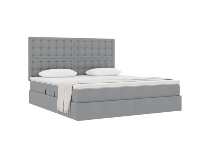 KTHLBRH Boxspringbett Hellgrau 180 x 200 cm mit Matratze Hydraulisches Anheben, Kunstleder, Metallgestell, Kopfteil im Lieferumfang enthalten