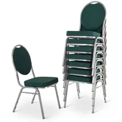 Stapelstuhl 8er-Set, Bankettstuhl stapelbar & gepolstert, Silber/Grün, robust, mit stabilem Stahlrahmen | Raburg Vienna