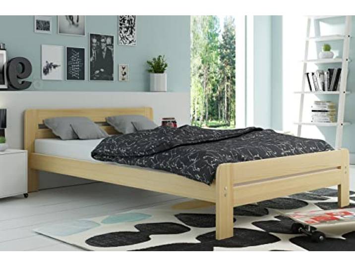 Interbeds Holzbett Doppelbett Bettrahmen Schlafzimmerbett mit Lattenrost (Naturton, 140x200)