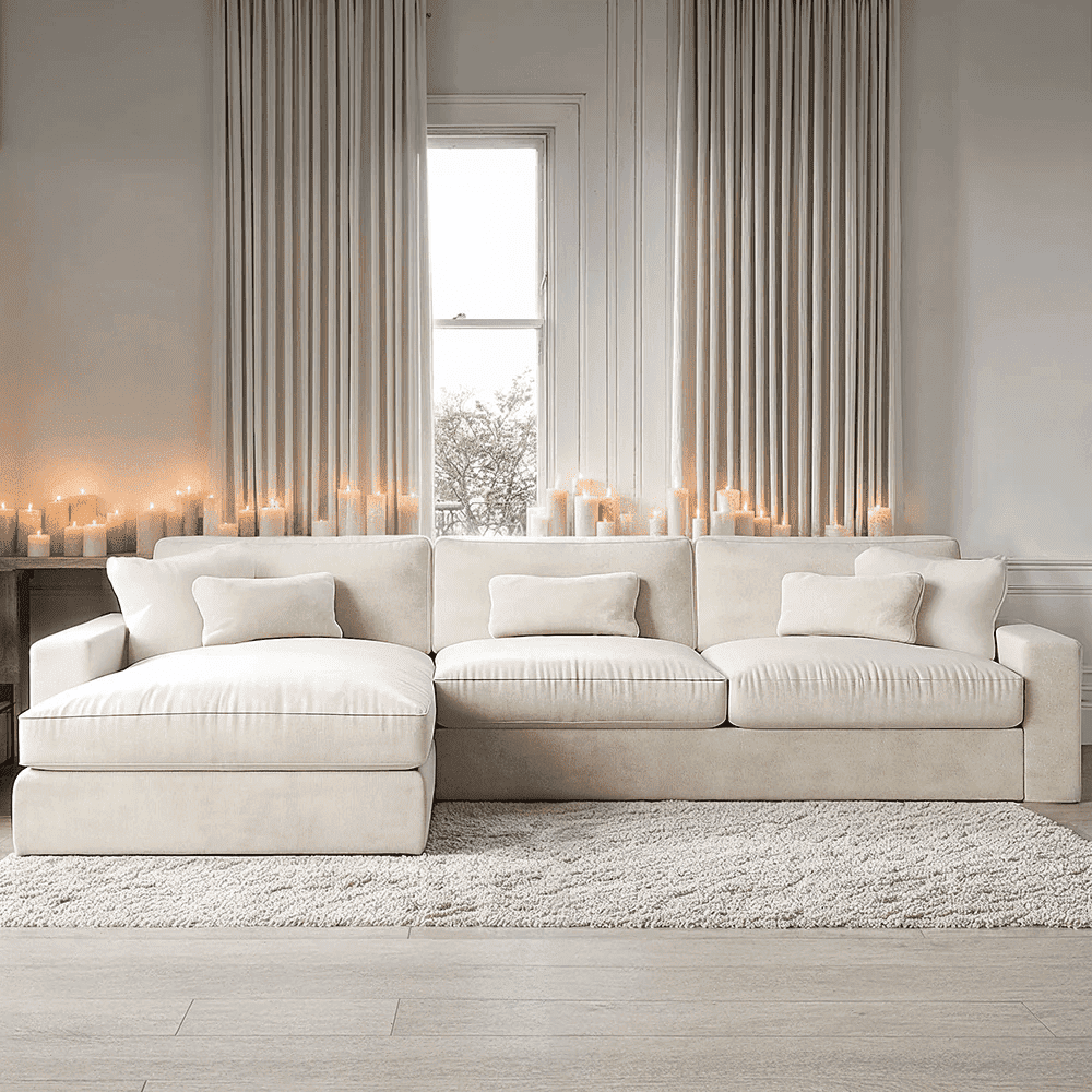 Tribeca Cream Velvet Medium Left Hand Facing Chaise End Sofa