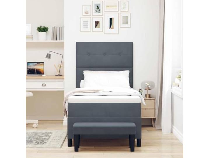 KTHLBRH Boxspringbett Dunkelgrau 200x80 cm Samt Engineered Holzgestell, mittelfeste Schaumstoff-Matratze, modernes Design