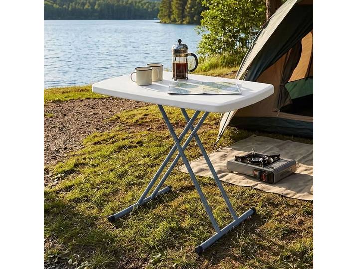 Camping Klapptisch, höhenverstellbar, weiss