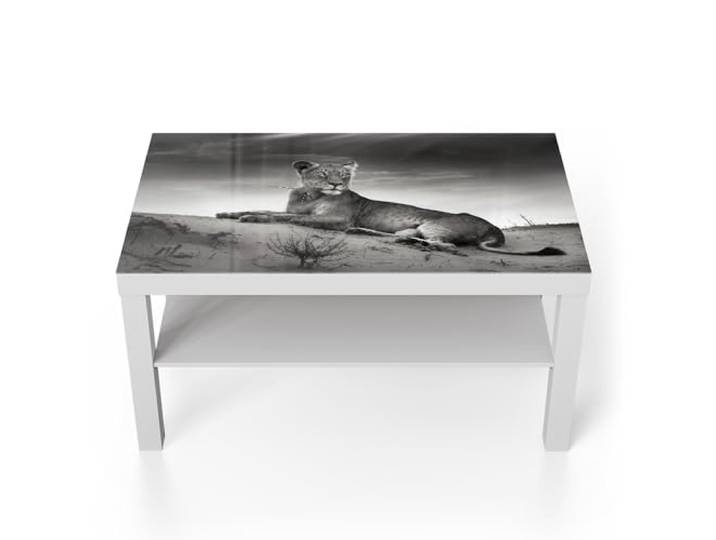 DEQORI Glastisch weiß groß 90x50 cm Motiv König der Savanne ausgefallener Beistelltisch aus Glas Hochglanz Couchtisch fürs Wohnzimmer moderner Couch Tisch mit Design