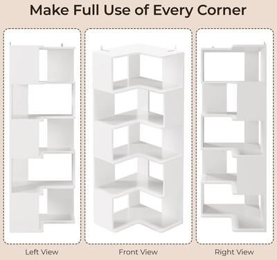 White Book Shelf 6 Tiers Storage Cabinet L-Shaped