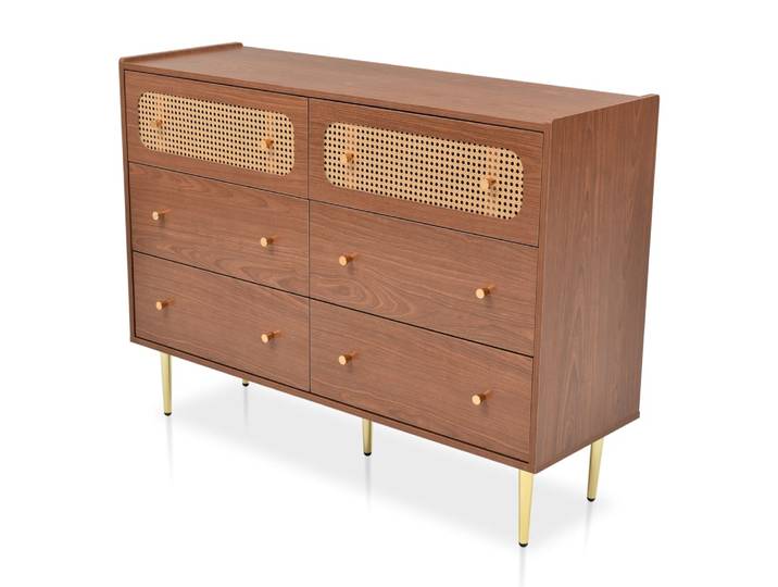 Commode en panneau de particules avec 6 tiroirs noyer beige