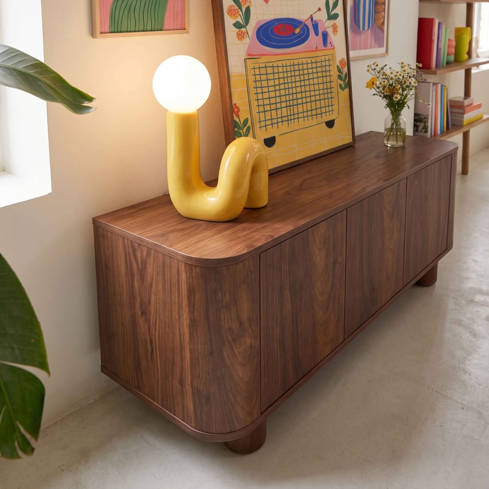 Oviala Meuble tv scandinave 3 portes l120 cm bois foncé Marron 120x50x40cm