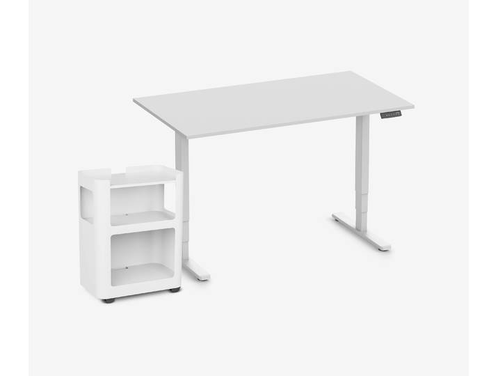 FOKUS Schreibtisch + Rollwagen Lichtgrau Weiß 140x80