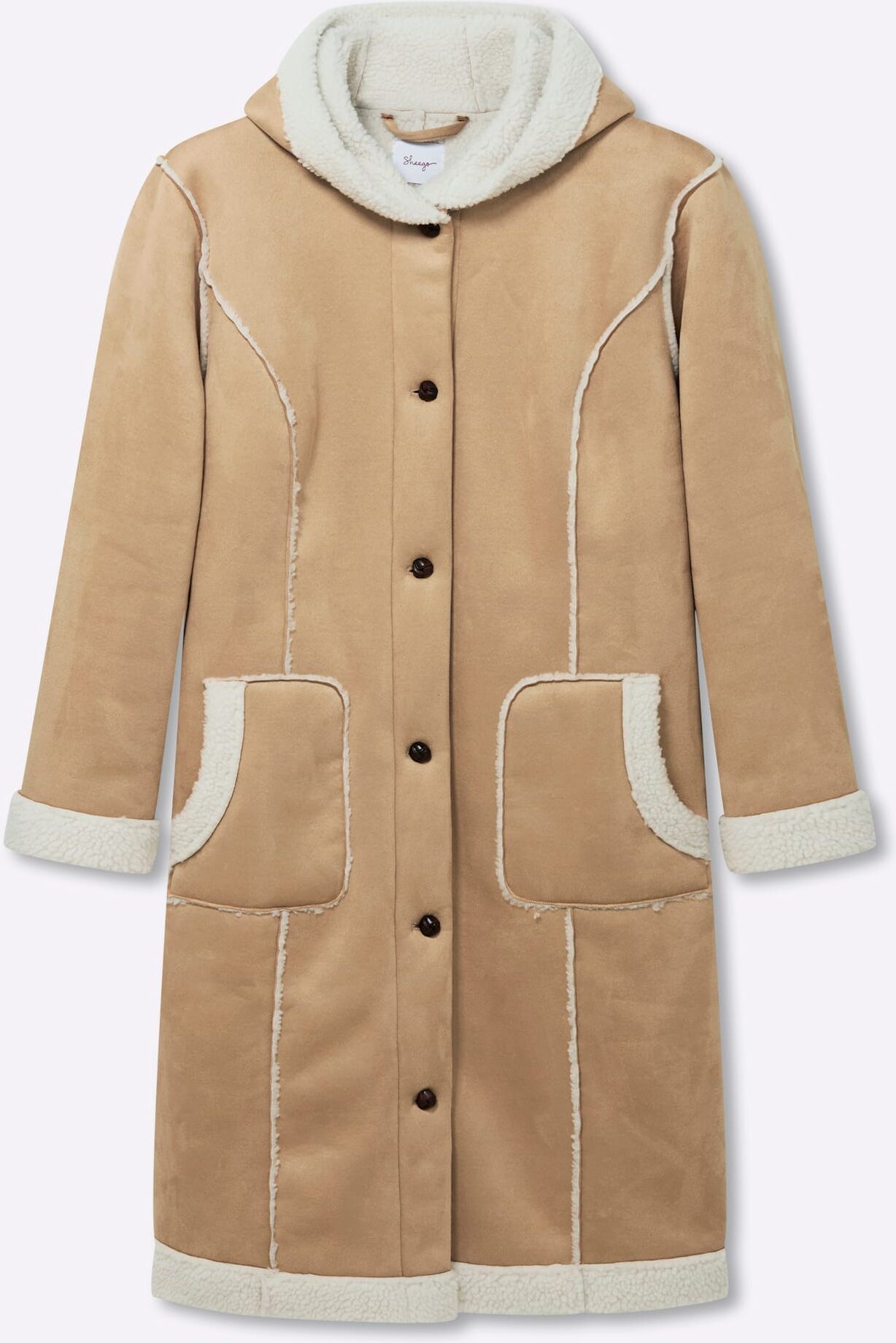 Lederimitatmantel SHEEGO, Damen, Gr. 50, braun (camel), 100% Polyester, Besatz:100% Polyester, Mäntel Lederimitatmantel camel 50