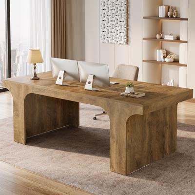 1Easylife "70.9"" Large Executive Desk, Wooden Home Office Writing Table, Extra‑Long Business Workspace with Arched Curved Legs for Work"