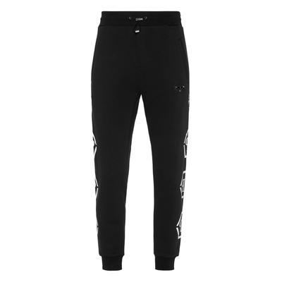 Jogginghose PHILIPP PLEIN "Hexagon", Herren, Gr. 3XL, US-Größen, schwarz-weiß (02, schwarz), Obermaterial: 88% Baumwolle, 12% Polyester, Hosen Jogginghose