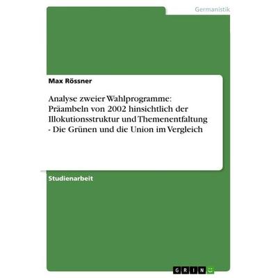 Analyse zweier Wahlprogramme: Präambeln von 2002 hinsichtlich der Illokutionsstruktur und Themenentfaltung - Die Grünen und die Union im Vergleich,