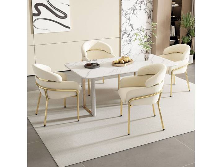 Chaise de salle à manger - TRUXEN8 - Velours Beige - Pieds Métal - Design Luxe Léger - Confort Ergonomique