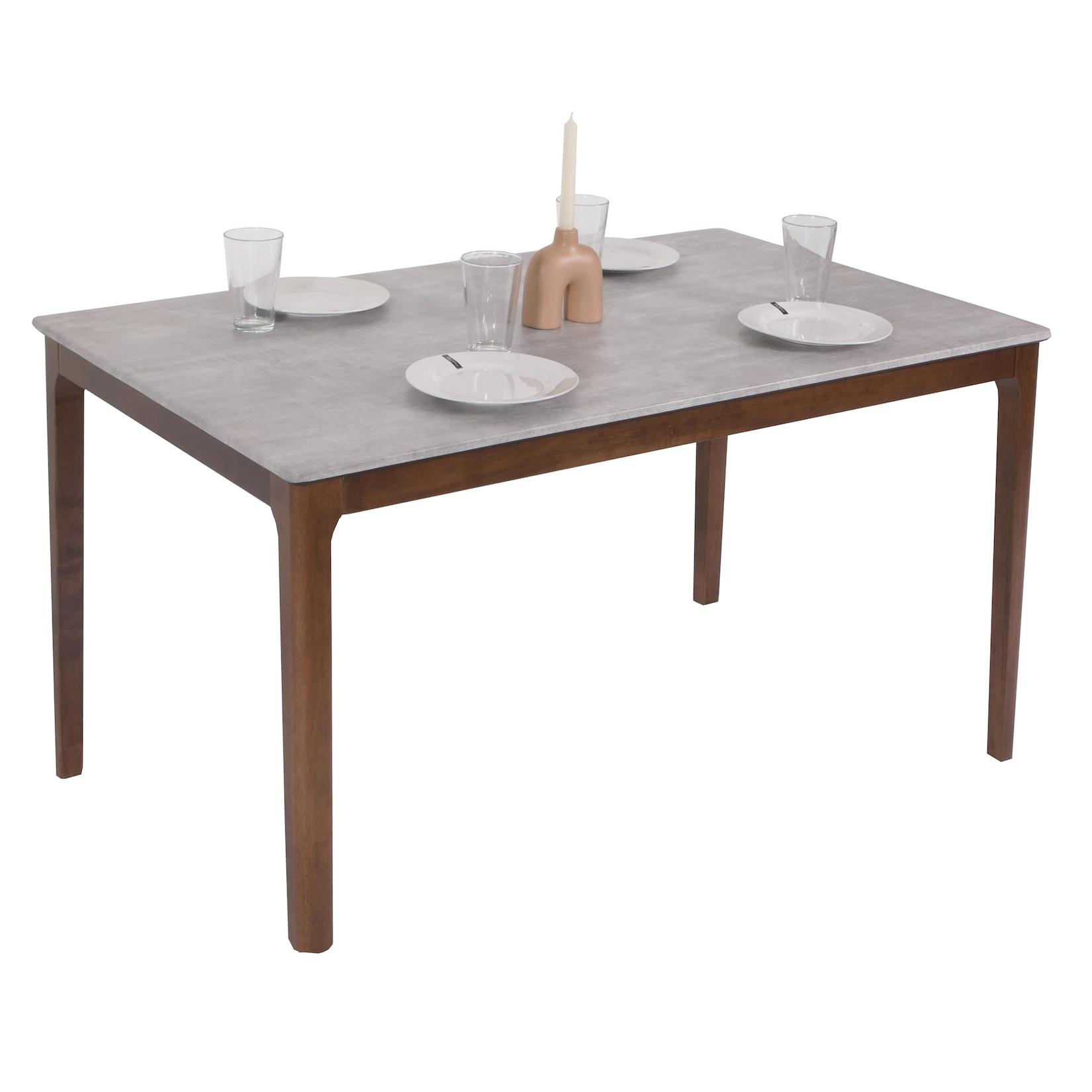 Esszimmertisch MCW-M55, Tisch Esstisch, Massiv-Holz HDF Laminat Melamin 135x80cm, Beton-Optik, braune Beine