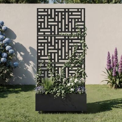 Lumibee Outdoor Metal Privacy Fence Screen Planter Box with Trellis