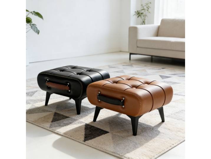 Fauteuil individuel de haute qualité en cuir huilé et ciré, tabouret bas, repose-pieds, tabouret repose-pieds en cuir, chaise d'appoint élégante pour canapé