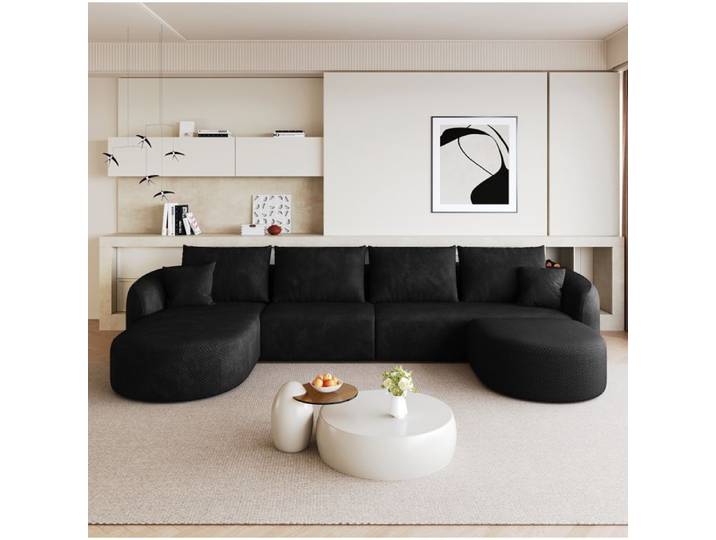 Canape En U Noir 6 Places Canape Modulable FloraGrace Pour Salon Ou Chambre Sans Montage 336x168x85cm